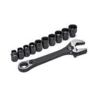 Crescent CPTAW8 Adjustable Wrench and Spline Socket Set, 1 in Jaw, Steel, Black Phosphate