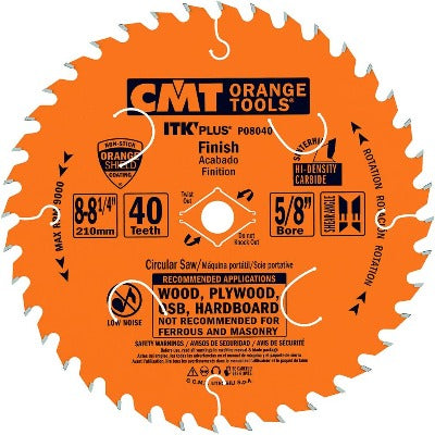 CMT P08040 ITK Plus Finish Saw Blade, 8-8-1/4 x 40 Teeth, 10° ATB+Shea –  Tool Factory Outlet