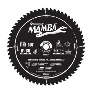 Amana Tool MA8560 Carbide Tipped Thin Kerf Fine Cut Mamba Contractor Series 8-1/2 Inch Dia x 60T, ATB+F, 8 Deg, 5/8 Bore Circular Saw Blade