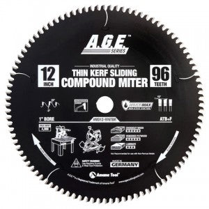 Amana Tool MD12-976TBR Carbide Tipped Thin Kerf Sliding Compound Miter & Radial Arm ArmorMax® Coated 12 Inch Dia x 96T, 2 ATB + 1 FT, -3 Deg, 1 Bore Circular Saw Blade