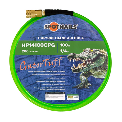 SPOTNAILS HP14100CPG 1/4" x 100' Polyurethane Air Hose with Fittings-Green