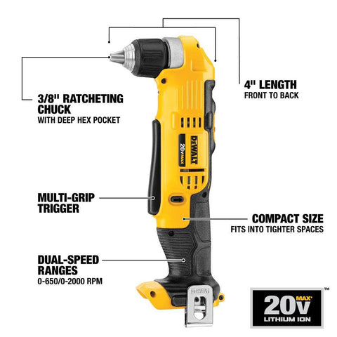 DEWALT DCD740B 20V MAX Lithium Ion 3/8-in Right Angle Drill/Driver (Bare Tool)