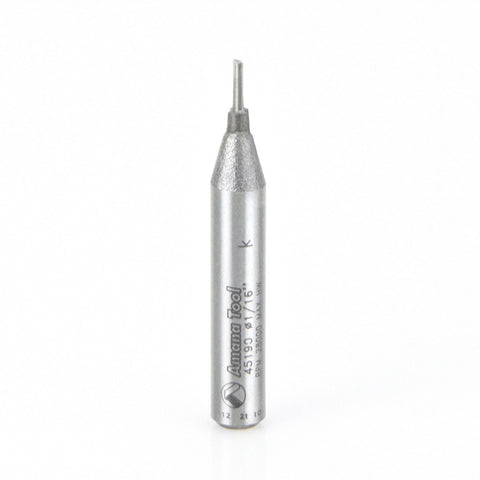 Amana Tool 45190 Solid Carbide Cutting Edge Straight Plunge High Production 1/16 D x 3/16 CH x 1/4 SHK x 1-5/8 Inch Long Router Bit