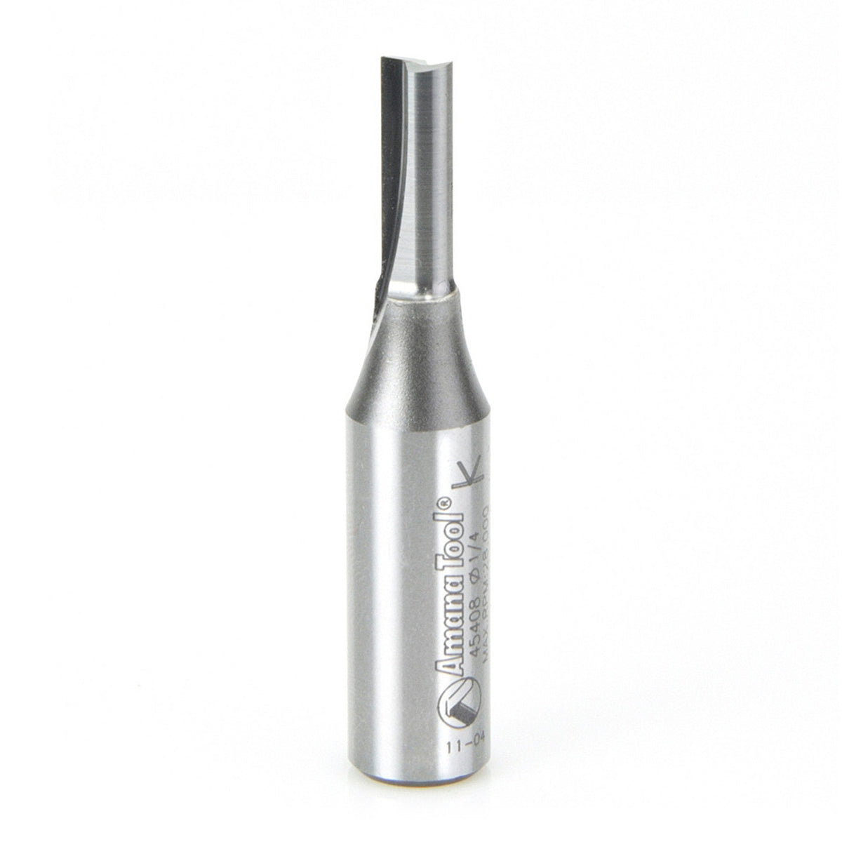 Amana Tool 45408 Solid Carbide Cutting Edge Straight Plunge High Production 1/4 D x 3/4 CH x 2-1/2 Long 1/2 Inch SHK Router Bit