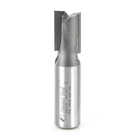Amana Tool 45419 Carbide Tipped Straight Plunge High Production 1/2 D x 3/4 CH x 1/2 SHK x 2-1/4 Inch Long Router Bit