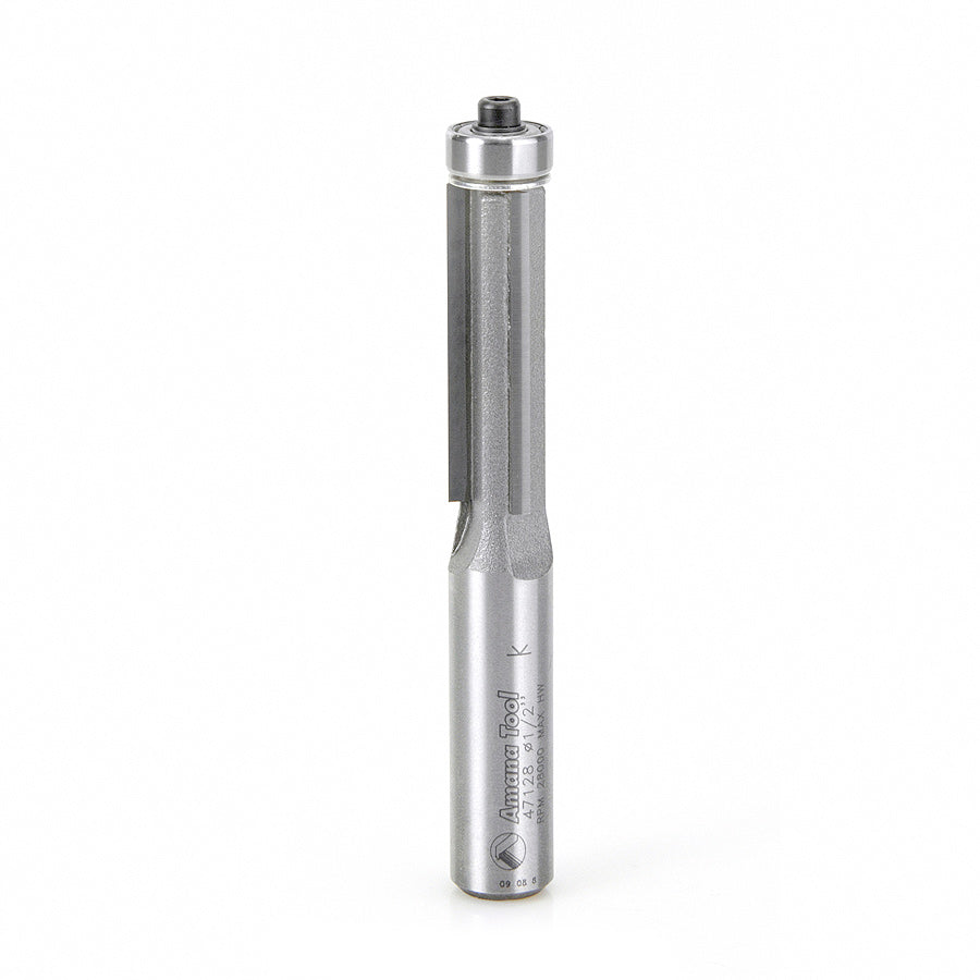 Amana Tool 47128 Carbide Tipped Flush Trim 1/2 Dia x 1-1/2 x 1/2 Inch Shank 3-Flute Extra-Long