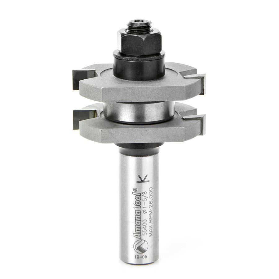 Amana Tool 55400 Carbide Tipped Tongue & Groove 3/8 Kerf x 1-5/8 Dia x 3/4 x 1/2 Inch Shank Assembly for 1/2 to 3/4 Material