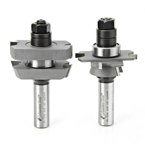 Amana Tool 55432 Carbide Tipped InStile & Rail Straight w/ Bevel 18 Deg x 1-7/8 D x 5/8 to 1-1/8 CH x 1/2 Inch SHK w/ Lower BB Adjustable Router Bit Set for Plywood