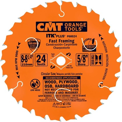 CMT P08024 ITK Plus Fast Framing Saw Blade, 8-8-1/4 x 24 Teeth, 10° ATB+Shear with 5/8-Inch<> bore