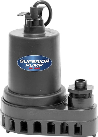 Superior Pump 91570 3300GPH Thermoplastic Submersible Utility Pump with 10-Foot Cord, 1/2 HP