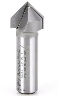 Amana Tool 45716 Carbide Tipped V Groove 90 Deg x 3/4 D x 3/8 CH x 1/2 Inch SHK Router Bit