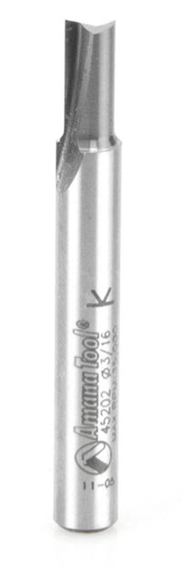 Amana Tool 45202 Solid Carbide Cutting Edge Straight Plunge High Production 3/16 D x 7/16 CH x 1/4 SHK x 2 Inch Long Router Bit