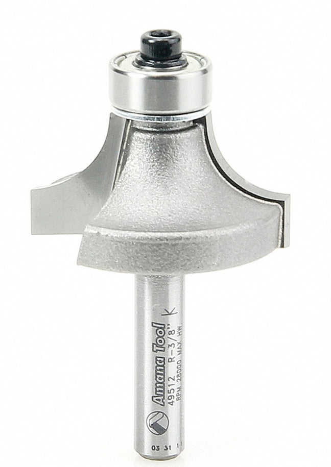 Amana Tool 49512 Carbide Tipped Corner Rounding 3/8 R x 1-1/4 D x 5/8 CH x 1/4 Inch SHK w/ Lower Ball Bearing Router Bit