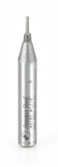 Amana Tool 45190 Solid Carbide Cutting Edge Straight Plunge High Production 1/16 D x 3/16 CH x 1/4 SHK x 1-5/8 Inch Long Router Bit