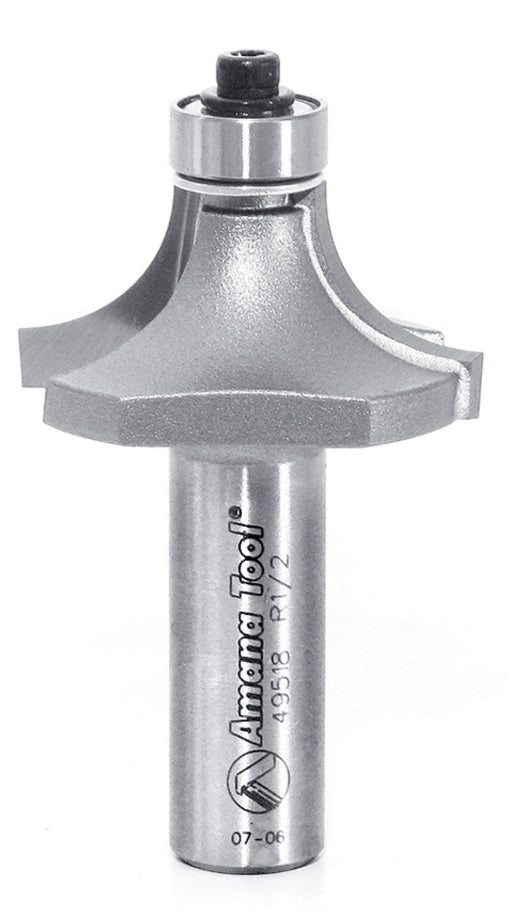 Amana Tool 49518 Carbide Tipped Corner Rounding 1/2 R x 1-1/2 D x 3/4 CH x 1/2 Inch SHK w/ Lower Ball Bearing Router Bit