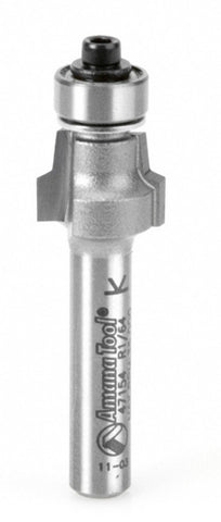 Amana Tool 47154 Carbide Tipped No-File Trim .015 R x 1/2 D x 3/8 CH x 1/4 Inch SHK w/ Lower Ball Bearing Router Bit