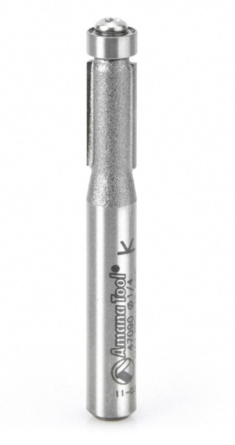 Amana Tool 47090 Carbide Tipped Flush Trim 1/4 D x 1/2 CH x 1/4 Inch SHK x 2-1/4 Inch Long Router Bit w/ Lower Ball Bearing