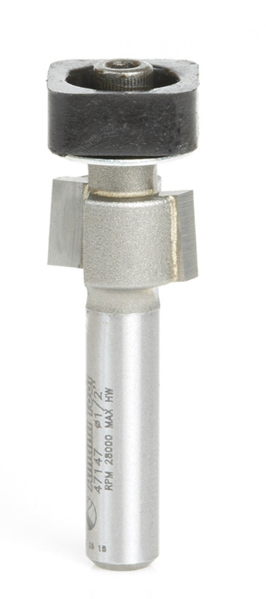 Amana Tool 47147 Laminate Trimmer with Euro TM Square Bearing 1/2 Dia x 19/64 Cut Height x 1/4 Inch Shank Carbide Tipped Router Bit