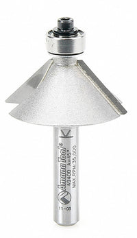 Amana Tool 49400 Carbide Tipped Chamfer 45 Degree x 1-1/4 D x 1/2 CH x 1/4 Inch SHK w/ Lower Ball Bearing Router Bit