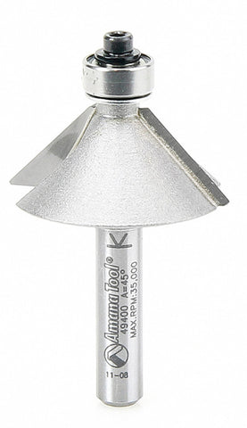 Amana Tool 49400 Carbide Tipped Chamfer 45 Degree x 1-1/4 D x 1/2 CH x 1/4 Inch SHK w/ Lower Ball Bearing Router Bit