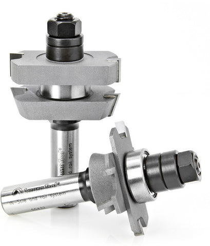 Amana Tool 55432 Carbide Tipped InStile & Rail Straight w/ Bevel 18 Deg x 1-7/8 D x 5/8 to 1-1/8 CH x 1/2 Inch SHK w/ Lower BB Adjustable Router Bit Set for Plywood