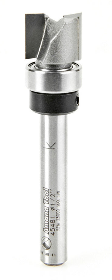 Amana Tool 45481 Carbide Tipped Flush Trim Plunge Template 1/2 D x 3/8 CH x 1/4 Inch SHK w/ Upper Ball Bearing Router Bit