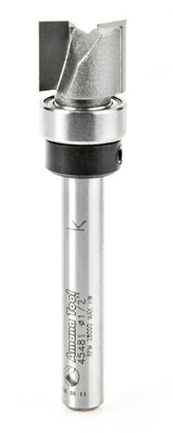 Amana Tool 45481 Carbide Tipped Flush Trim Plunge Template 1/2 D x 3/8 CH x 1/4 Inch SHK w/ Upper Ball Bearing Router Bit