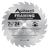 Avanti (A0724A) 7-1/4" X 5/8" Carbide Tipped Steel Framing Saw Blade 24 Teeth