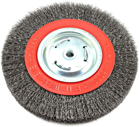 Forney 72762 Wire Bench Wheel Brush, Wide Face Coarse Crimped with 1/2" and 5/8" Arbor, 8"-by-.014"