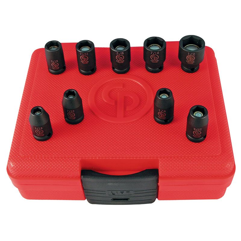 Chicago Pneumatic SS209G - 1/4 Inch Square Drive, SAE, Magnetic, 6 Point, Impact Socket Set (9 PCS)