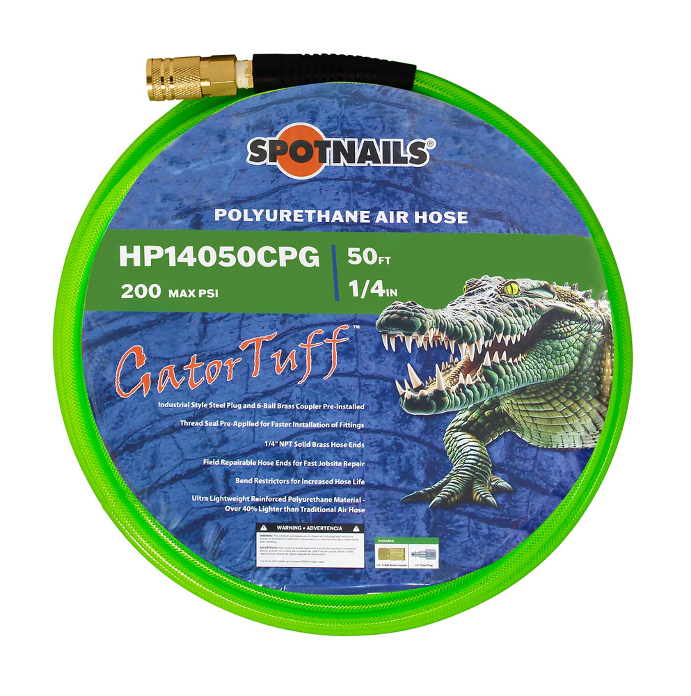 SPOTNAILS HP14050CPG 1/4" x 50' Polyurethane Air Hose With Fittings-Green