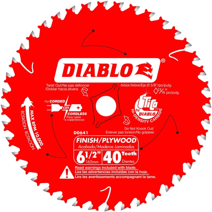 Diablo D0641X 6-1/2-Inch x 40 ATB Finish/Plywood Saw Blade