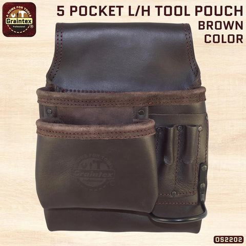 Graintex OS2202 5-Pocket Left Handed Nail & Tool Pouch Oil Tanned Leather