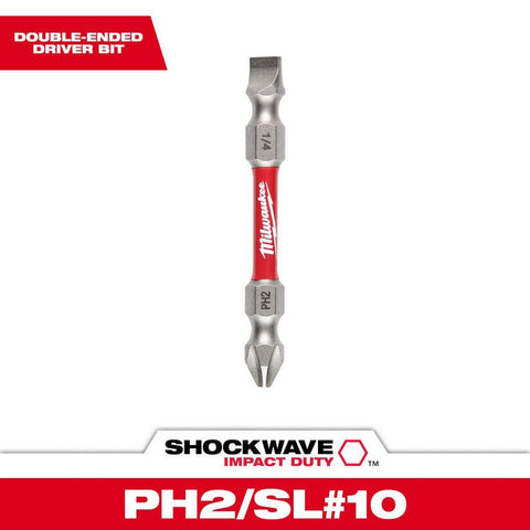 Milwaukee 48-32-4310 Shockwave #2 Phillips And 1/4" Slotted Power Double-End Screwdriver Bit