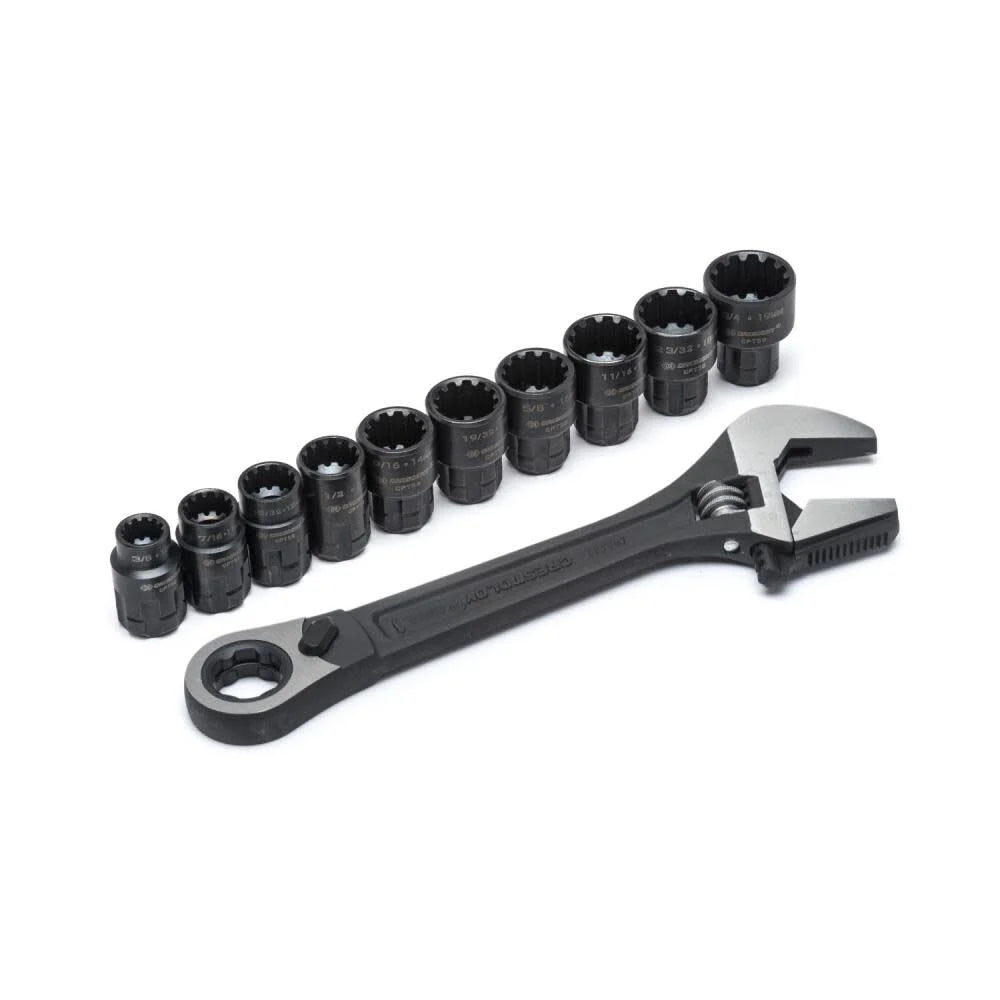 Crescent CPTAW8 Adjustable Wrench and Spline Socket Set, 1 in Jaw, Steel, Black Phosphate