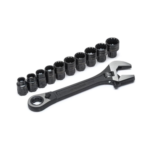 Crescent CPTAW8 Adjustable Wrench and Spline Socket Set, 1 in Jaw, Steel, Black Phosphate