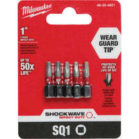 Milwaukee 48-32-4621 SHOCKWAVE #1 Square Recess 1" Insert Impact Screwdriver Bit (5-Pack)