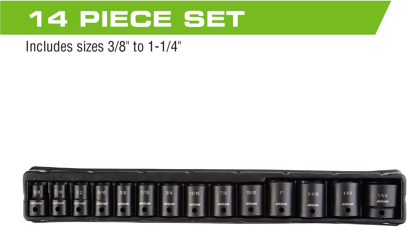 Arcan Professional Tools AS21214S 14Pc Metric Shallow Impact Socket Set 1/2" Drive