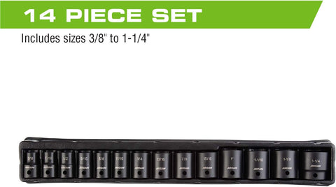 Arcan Professional Tools AS21214S 14Pc Metric Shallow Impact Socket Set 1/2" Drive