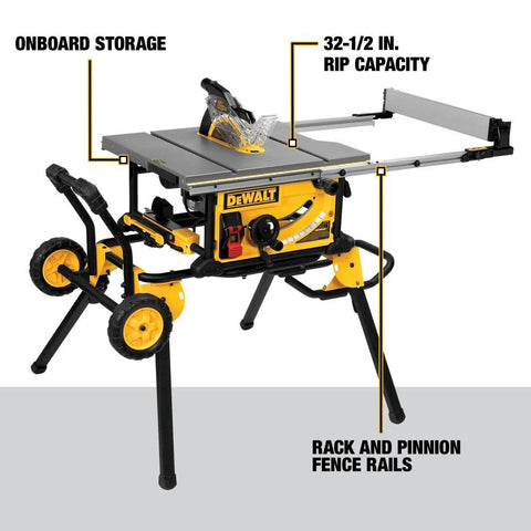 DEWALT DWE7491RS 10" Jobsite Table Saw With Foldable Rolling Stand