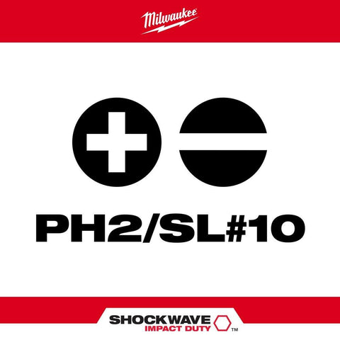 Milwaukee 48-32-4310 Shockwave #2 Phillips And 1/4" Slotted Power Double-End Screwdriver Bit