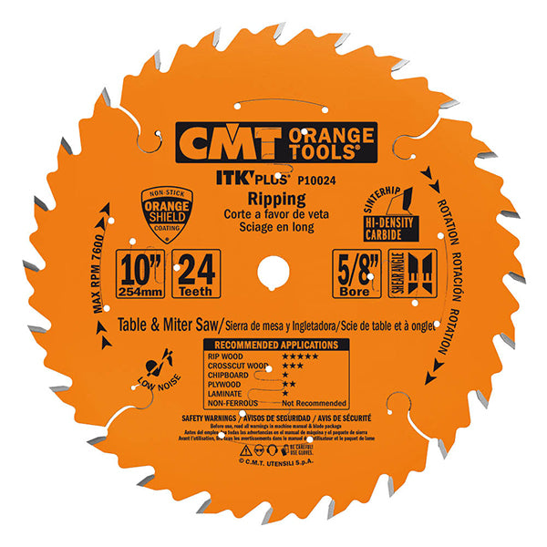 CMT P10024 ITK Plus Ripping Saw Blade, 10 x 24 Teeth, 10° ATB+Shear wi –  Tool Factory Outlet