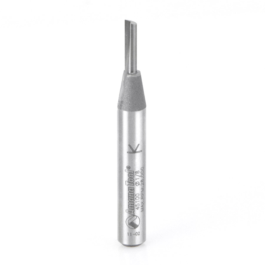 Amana Tool 45100 Carbide Tipped Straight Plunge Single Flute High Production 1/8 Dia x 7/16 x 1/4 Inch Shank