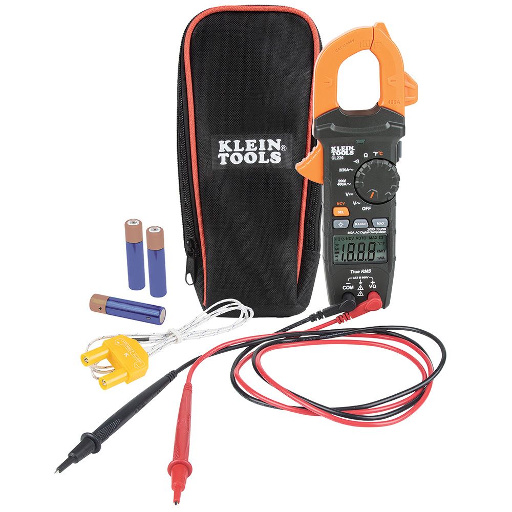 Klein Tool CL220 Digital Clamp Meter, AC Auto-Ranging 400 Amp with Temp