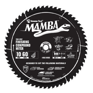 Amana Tool MA10060 Carbide Tipped Thin Kerf Finishing Compound Miter Mamba Contractor Series 10 Inch Dia x 60T, ATB+F, 8 Deg, 5/8 Bore Circular Saw Blade